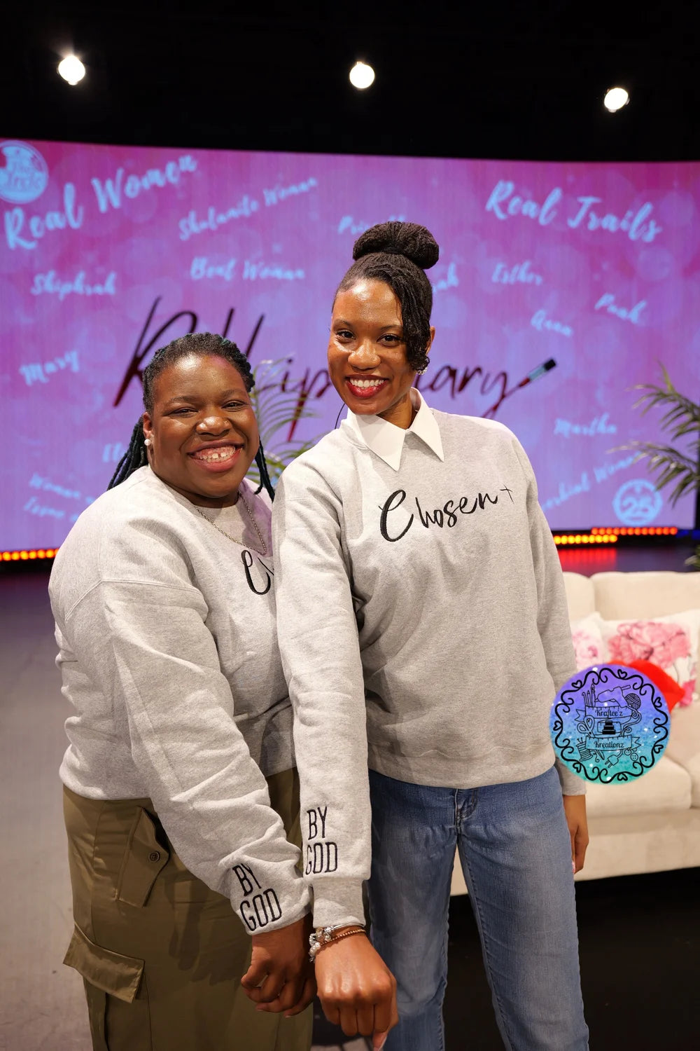 CHOSEN BY GOD- Embroidered Sweatshirt, Sleeve Embroidery
