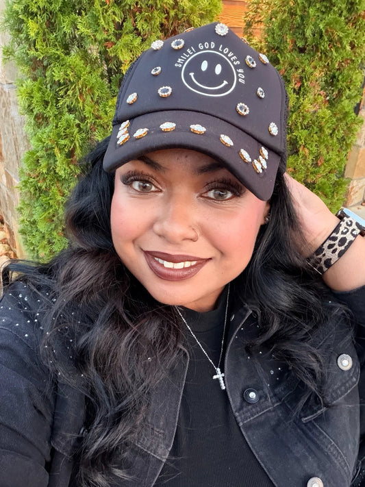 Smile! God Loves You- Crystal Trucker Hat ✨